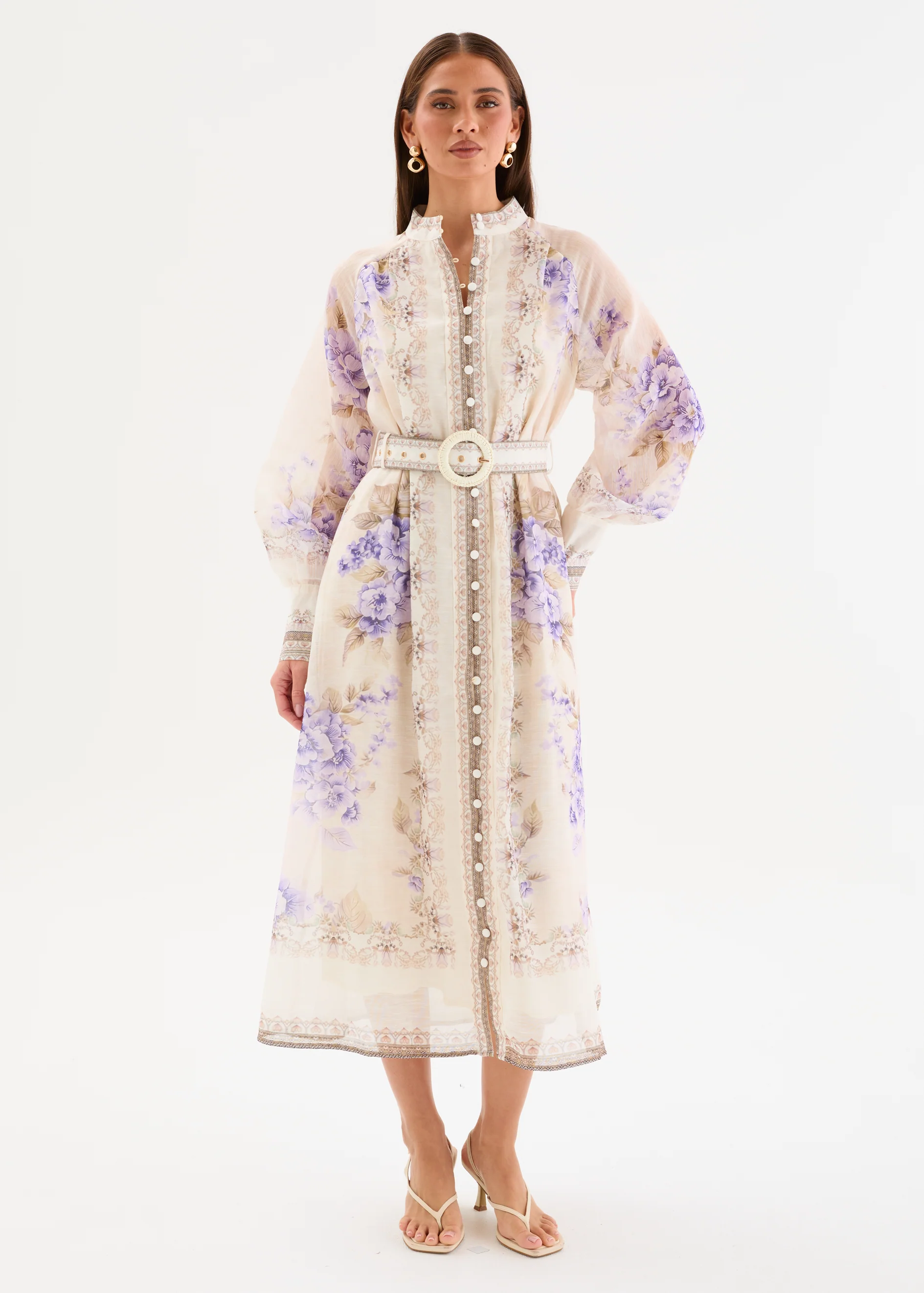 Wynta Midi Dress with Belt - Wisteria Bloom - Image 3
