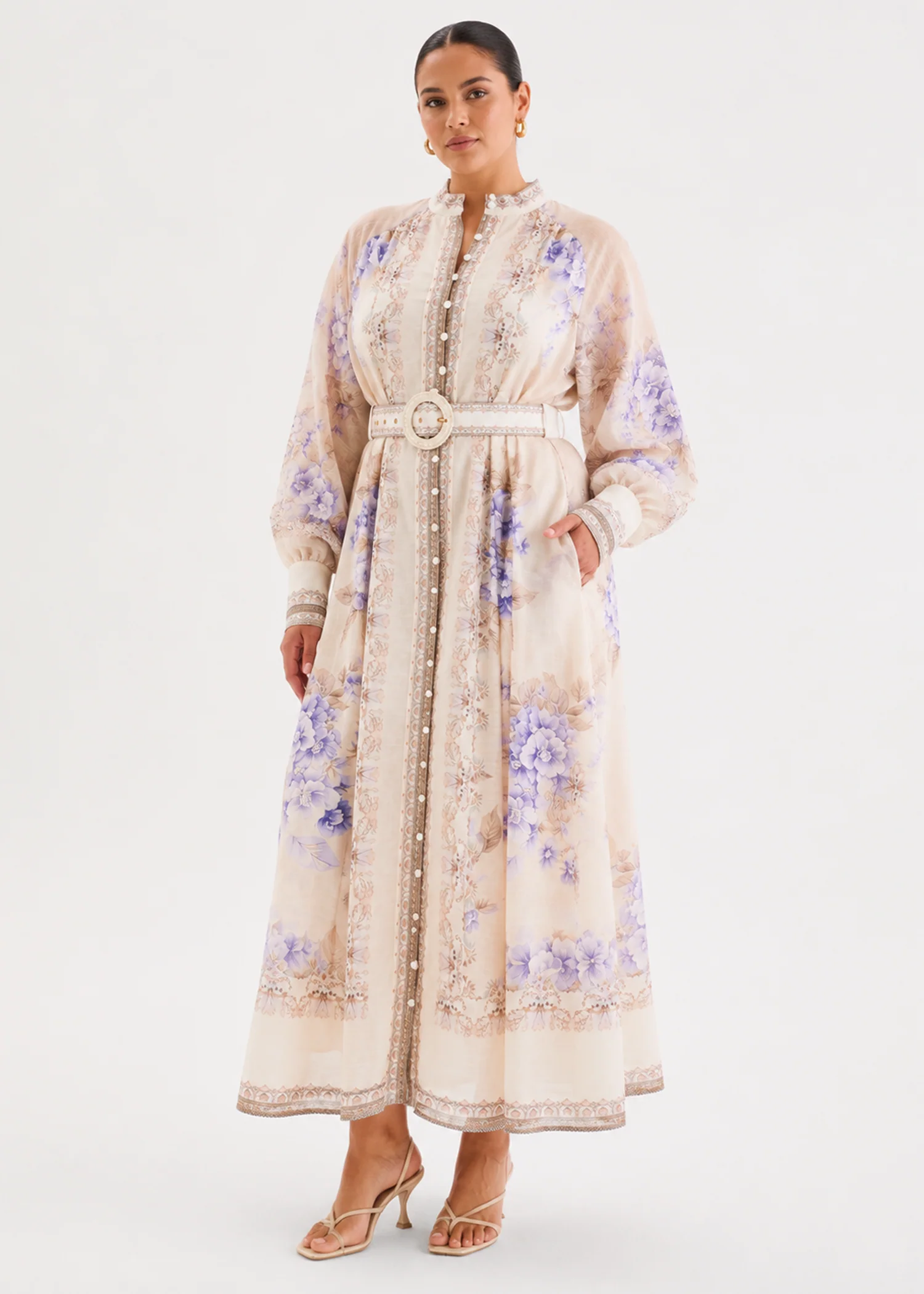 Wynta Midi Dress with Belt - Wisteria Bloom - Image 5