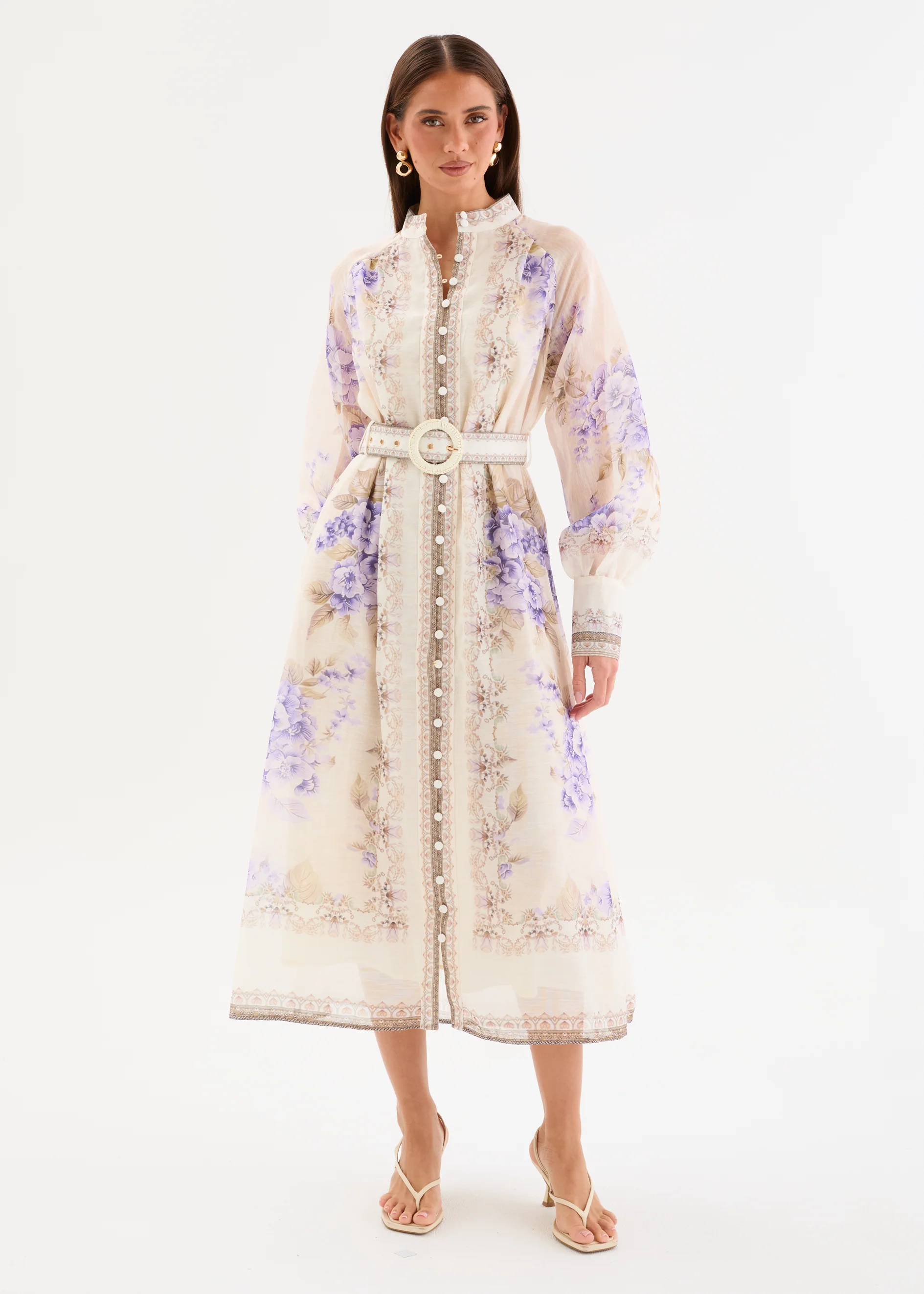Wynta Midi Dress with Belt - Wisteria Bloom - Image 6