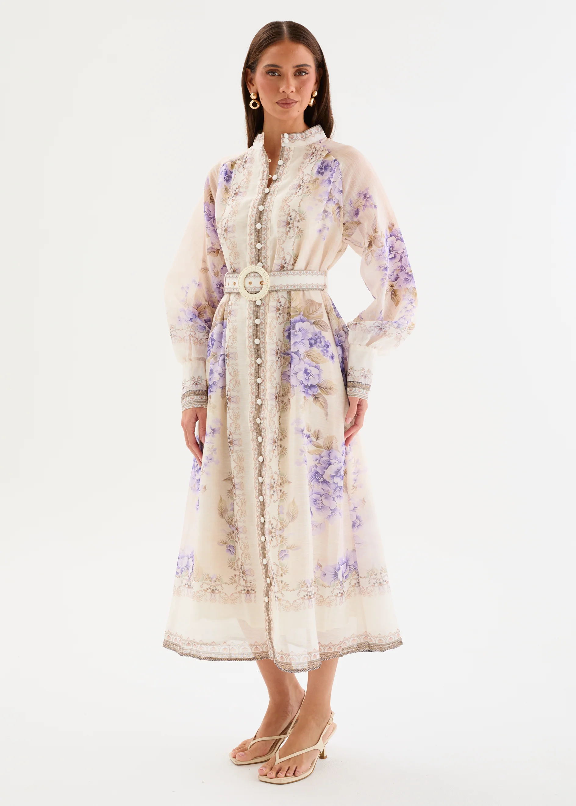 Wynta Midi Dress with Belt - Wisteria Bloom - Image 7