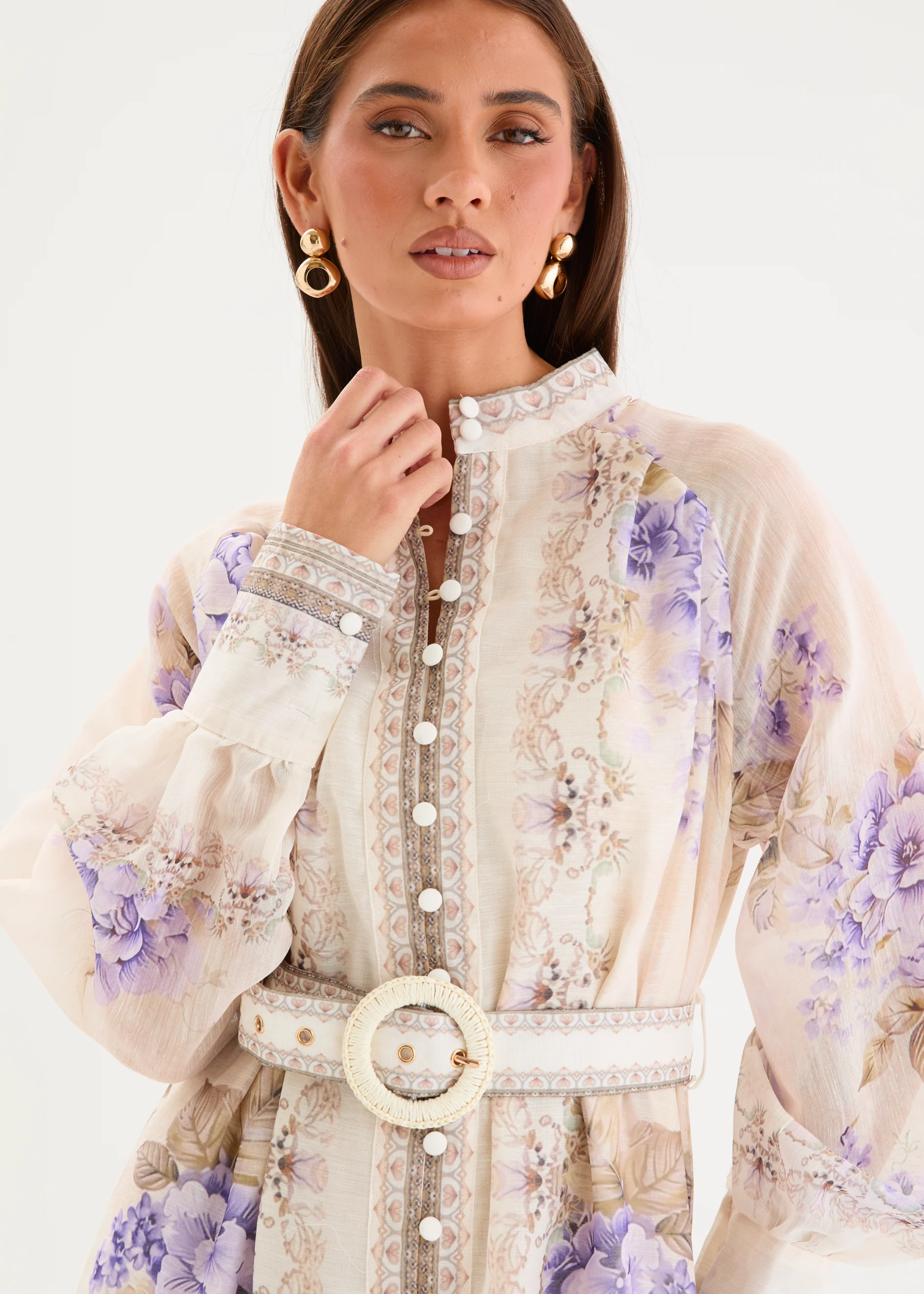 Wynta Midi Dress with Belt - Wisteria Bloom - Image 9