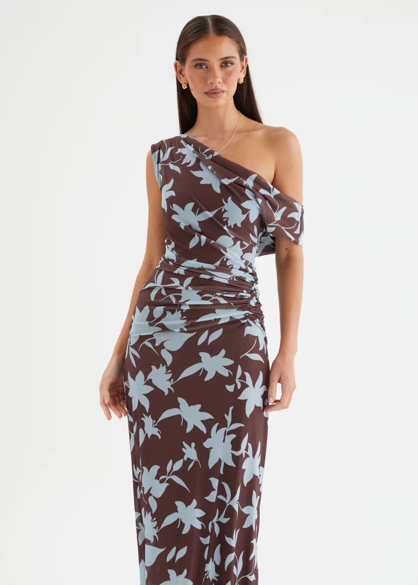 Xali Drop Shoulder Mesh Maxi Dress - Choc Blue Leaf - Image 3
