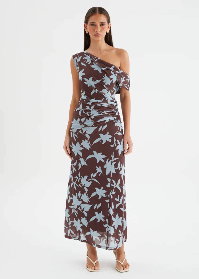 Xali Drop Shoulder Mesh Maxi Dress - Choc Blue Leaf - Image 4