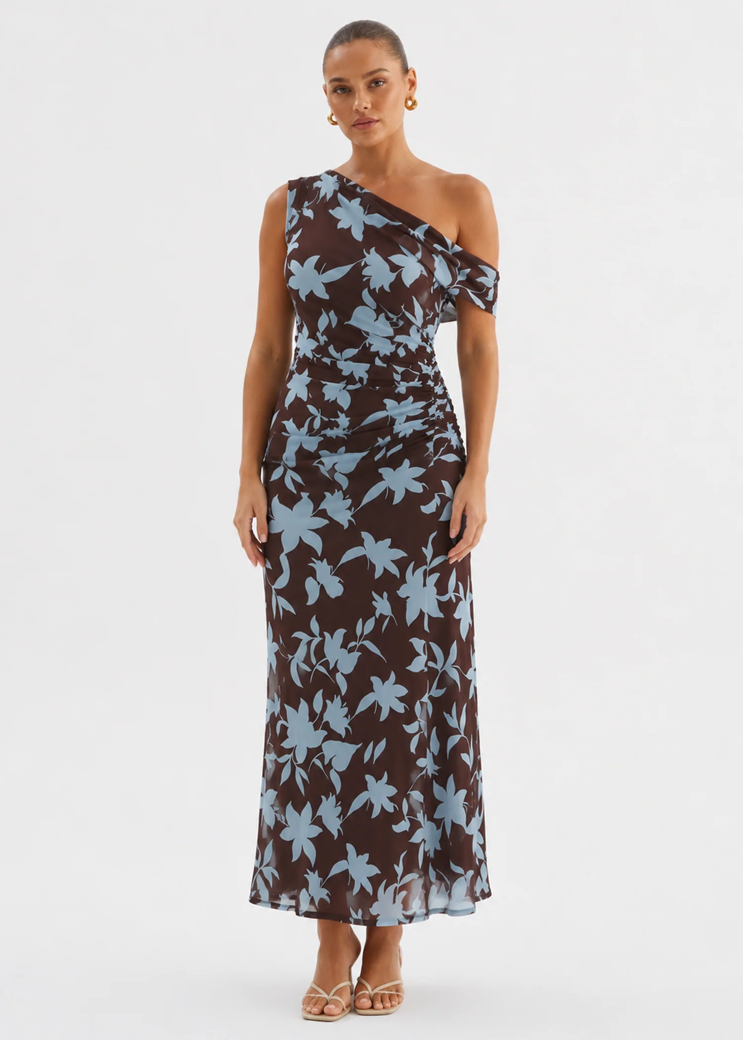 Xali Drop Shoulder Mesh Maxi Dress - Choc Blue Leaf - Image 5