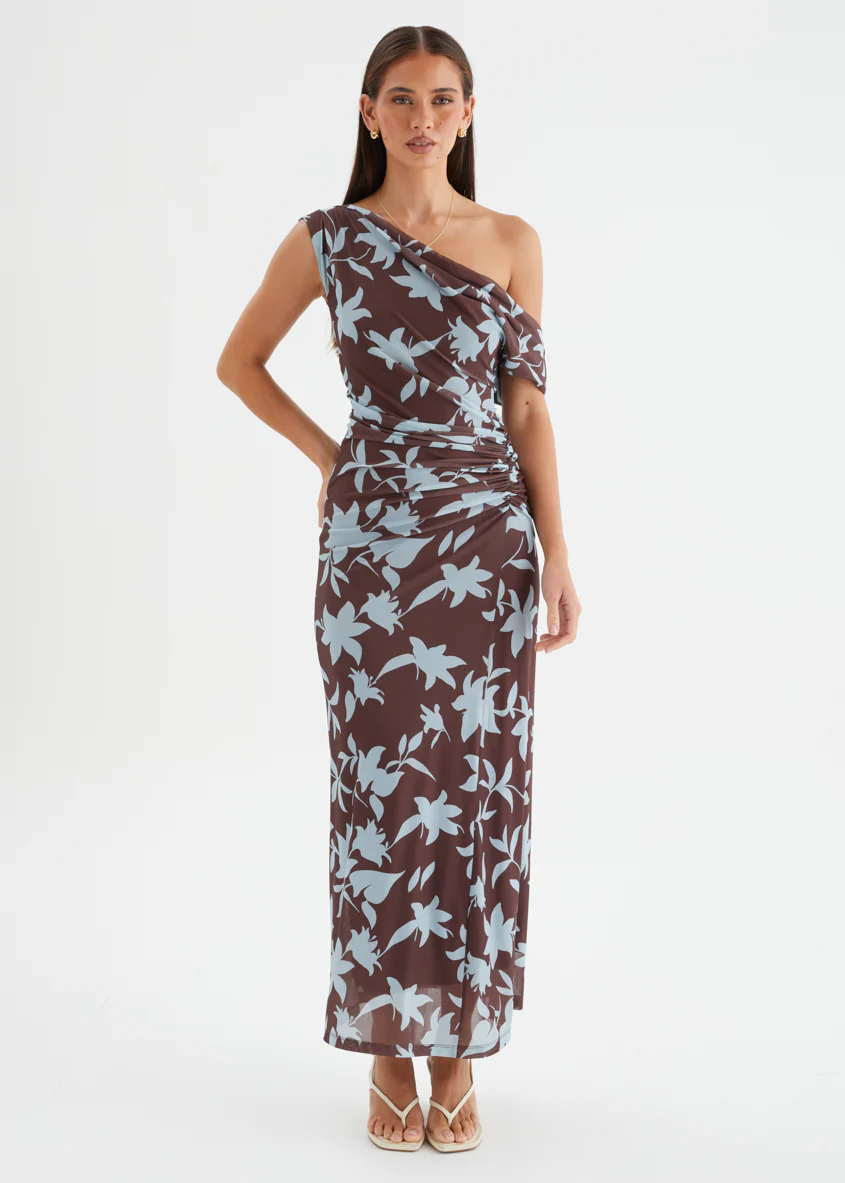 Xali Drop Shoulder Mesh Maxi Dress - Choc Blue Leaf - Image 6
