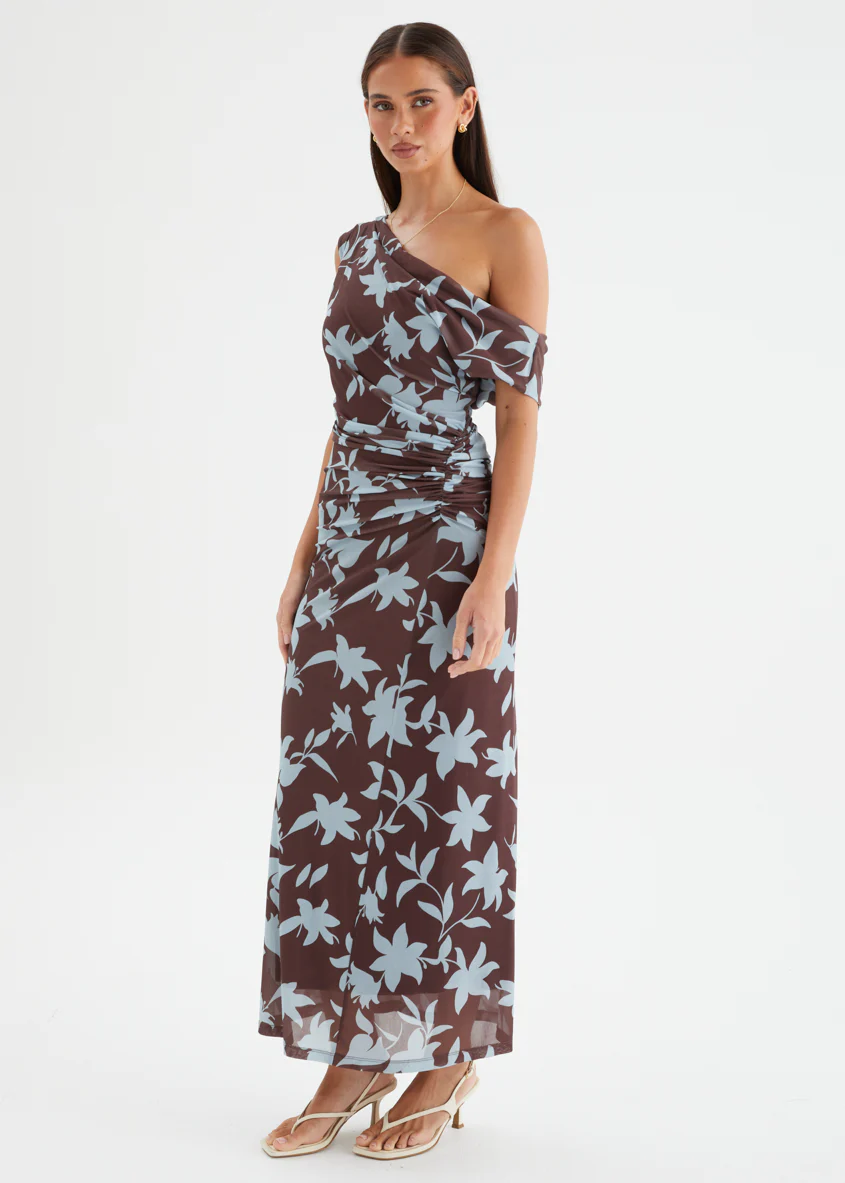 Xali Drop Shoulder Mesh Maxi Dress - Choc Blue Leaf - Image 7
