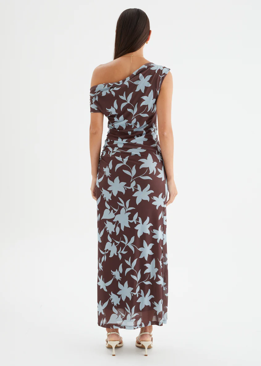Xali Drop Shoulder Mesh Maxi Dress - Choc Blue Leaf - Image 8