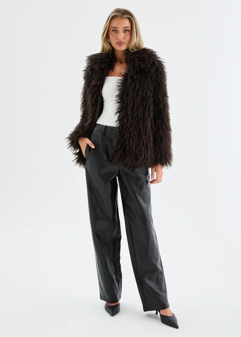 Xylia Fluffy Coat - Espresso - Image 2