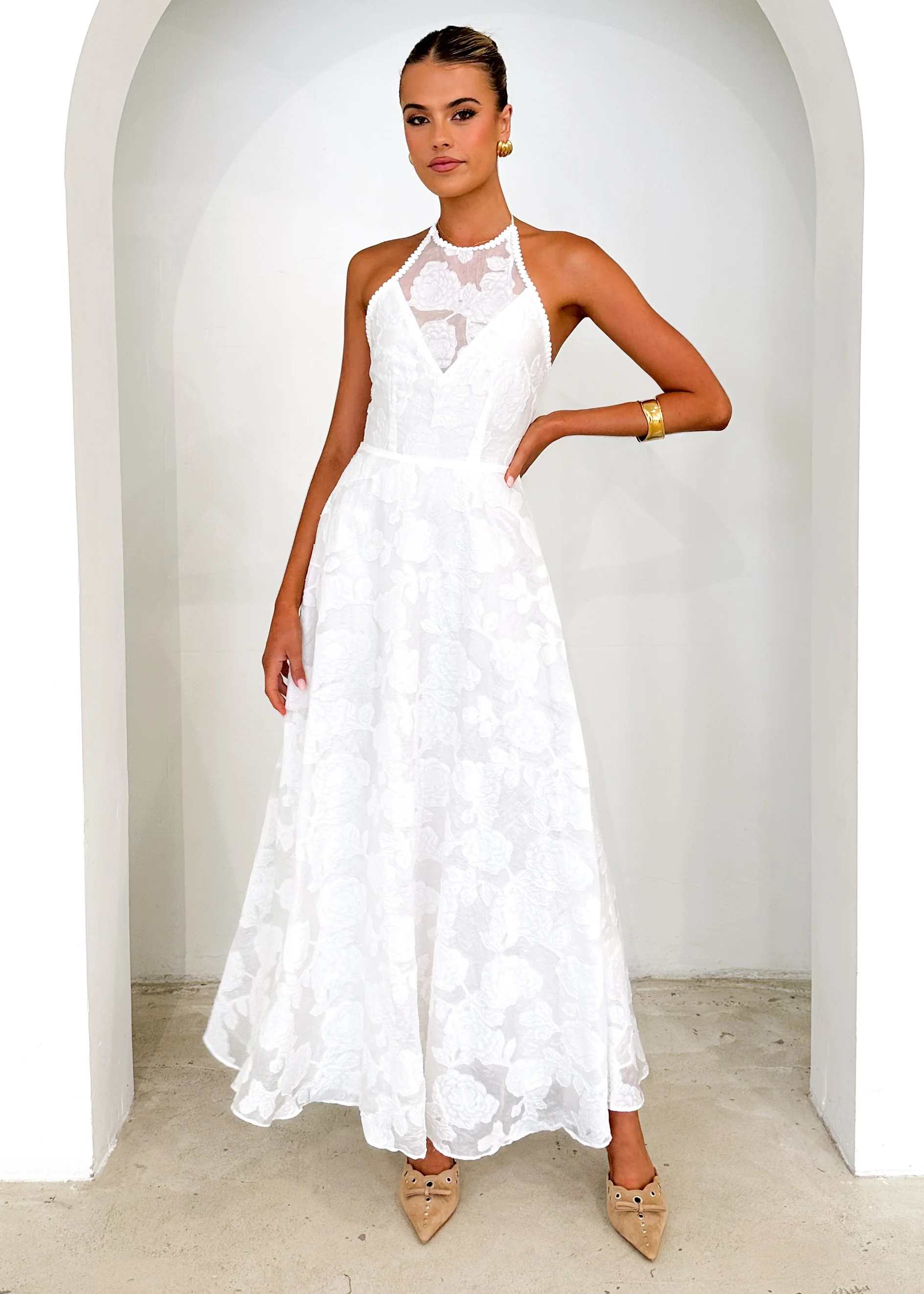Yara Halter Maxi Dress - White Flowers - Image 3