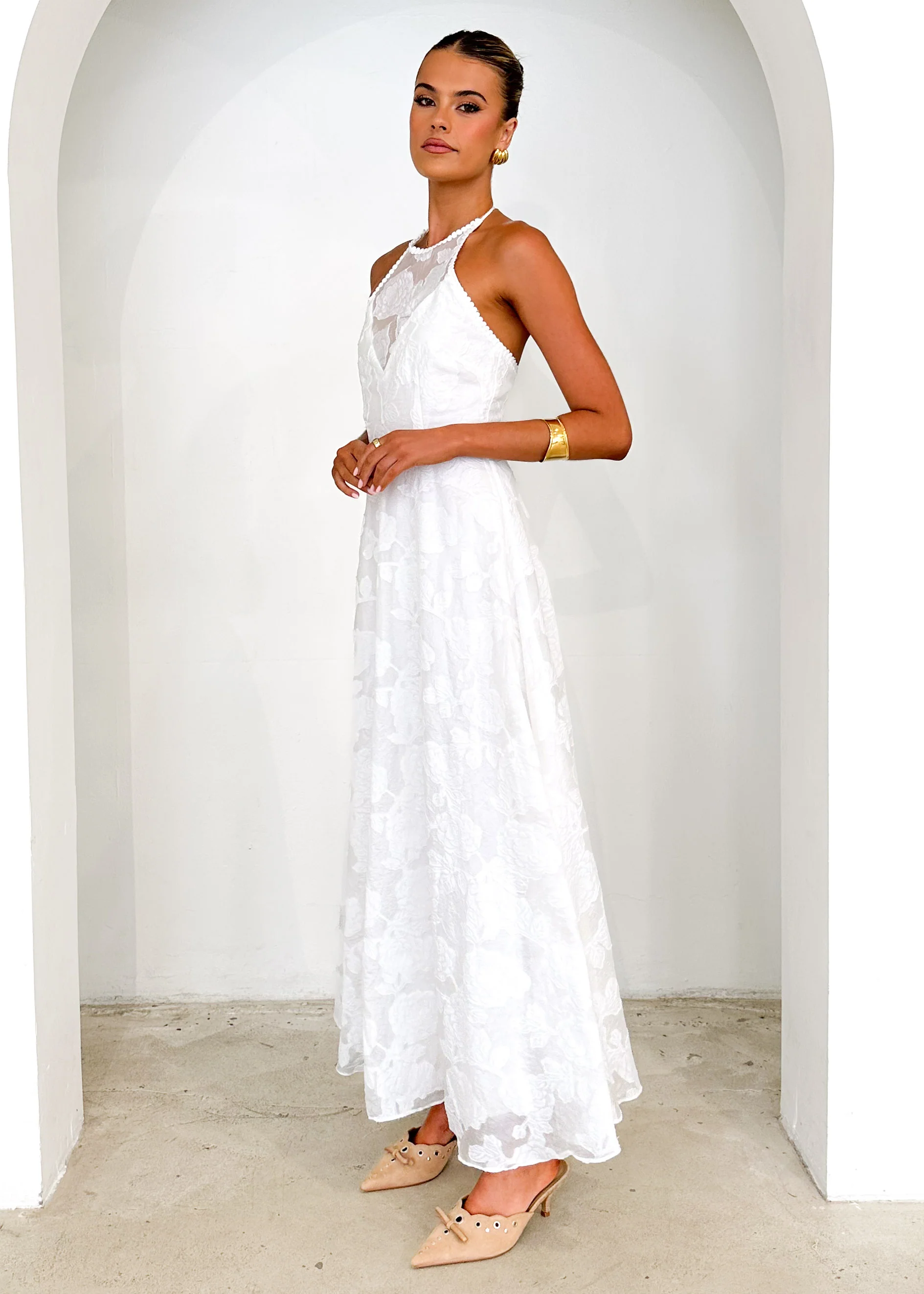Yara Halter Maxi Dress - White Flowers - Image 4