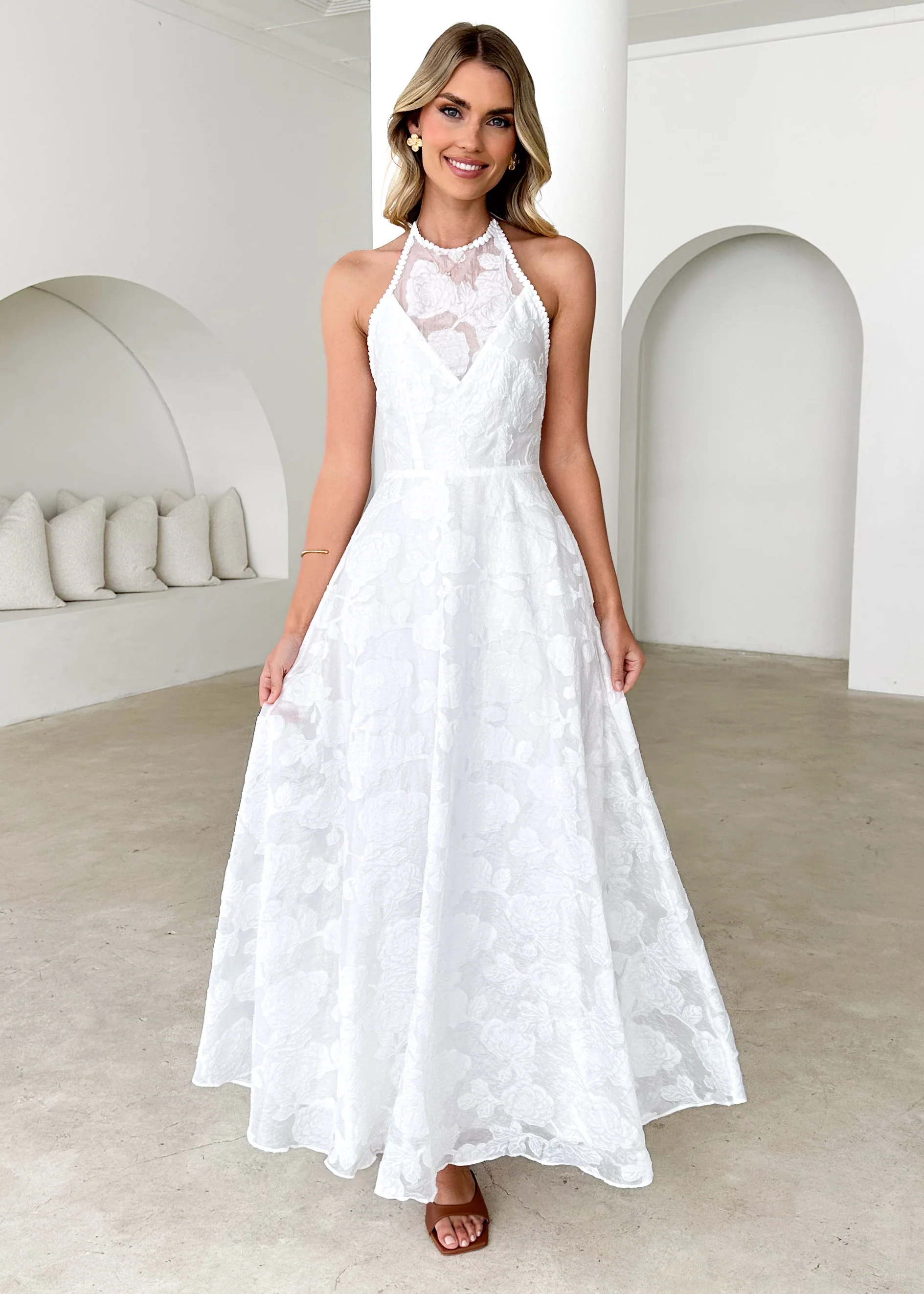 Yara Halter Maxi Dress - White Flowers - Image 7