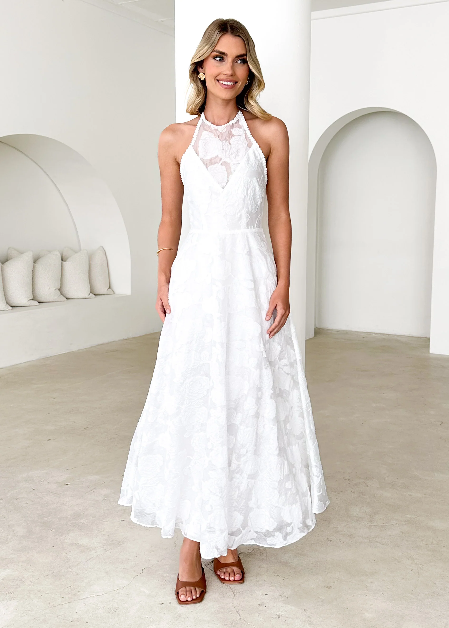 Yara Halter Maxi Dress - White Flowers - Image 9