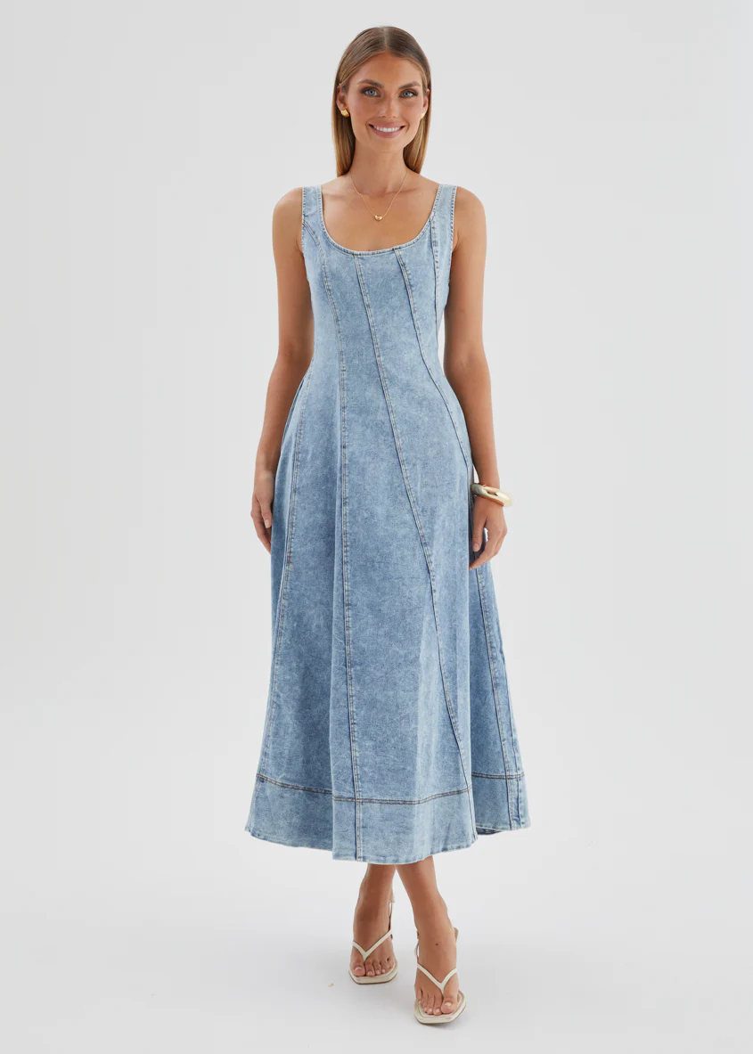 Yasmin Denim Midi Dress - Washed Blue - Image 6