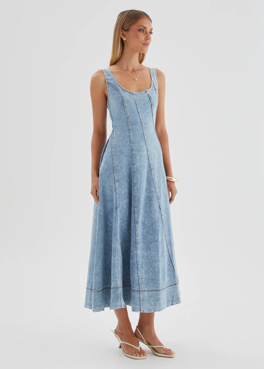 Yasmin Denim Midi Dress - Washed Blue - Image 7