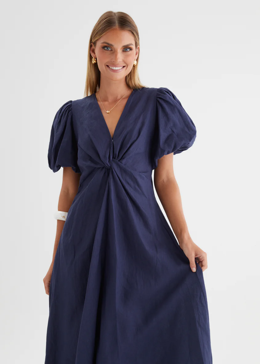 Yilkia Linen Midi Dress - Navy - Image 2