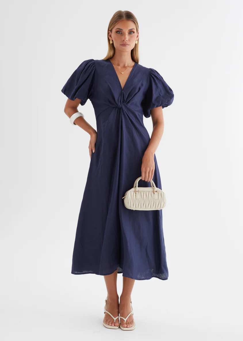 Yilkia Linen Midi Dress - Navy - Image 3