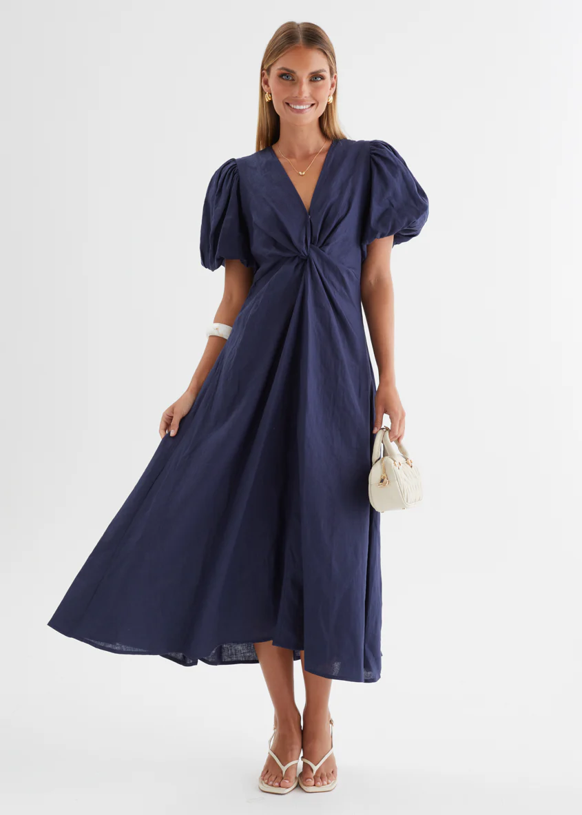 Yilkia Linen Midi Dress - Navy - Image 4