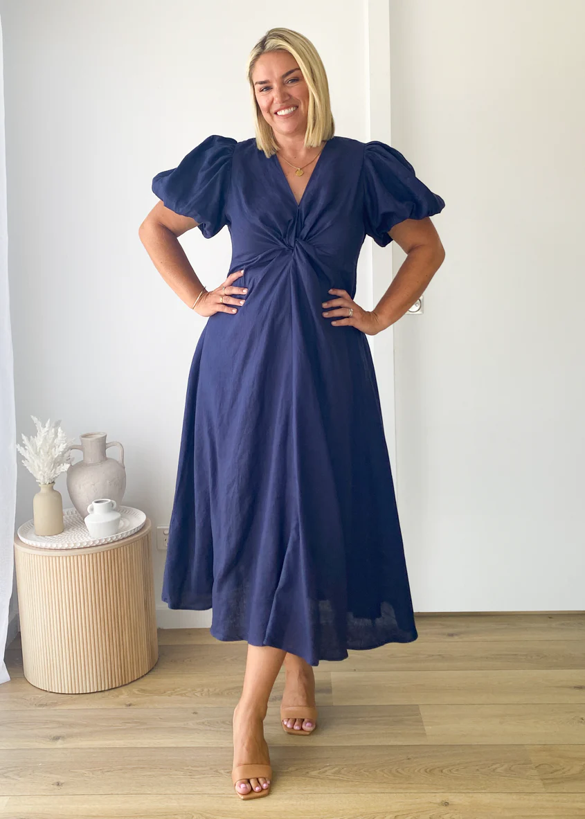 Yilkia Linen Midi Dress - Navy - Image 5