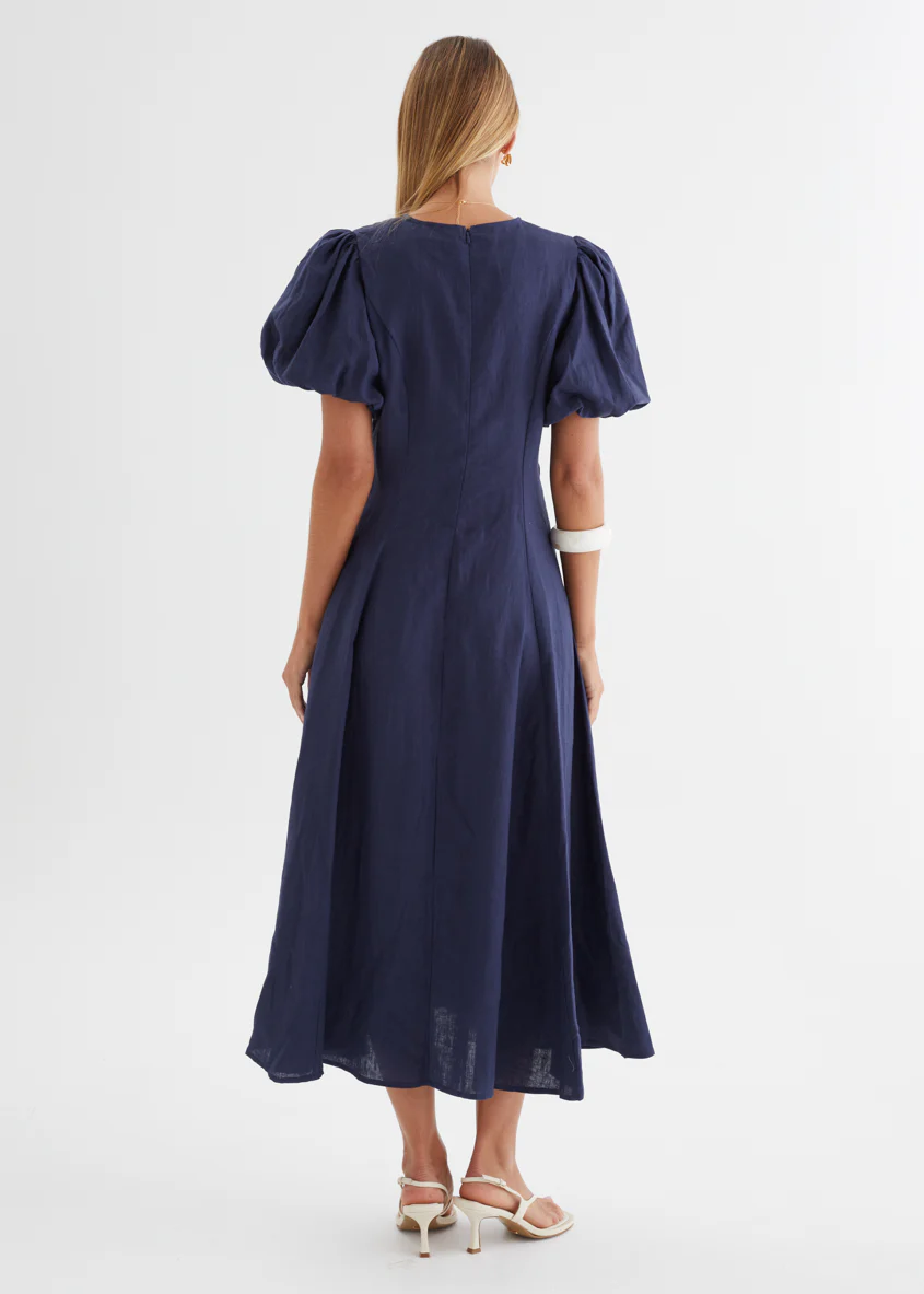 Yilkia Linen Midi Dress - Navy - Image 7