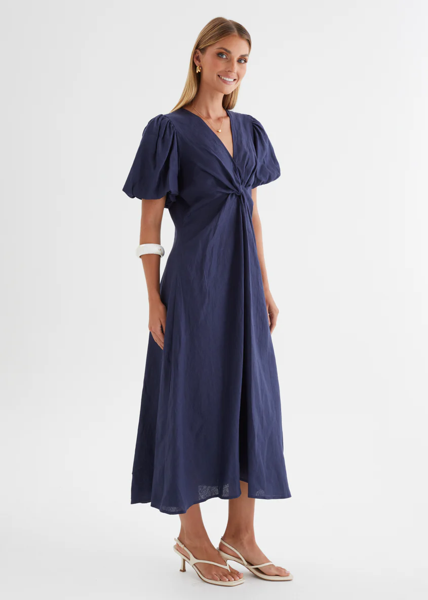 Yilkia Linen Midi Dress - Navy - Image 8