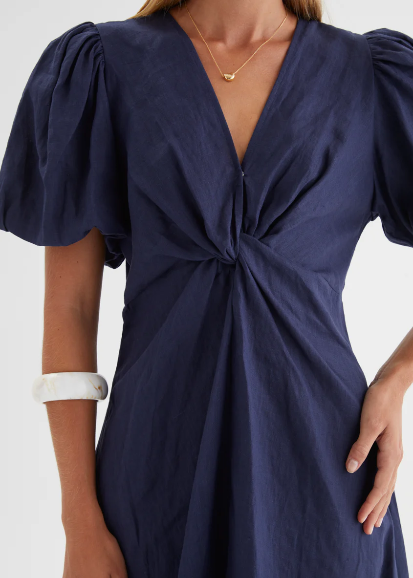 Yilkia Linen Midi Dress - Navy - Image 9