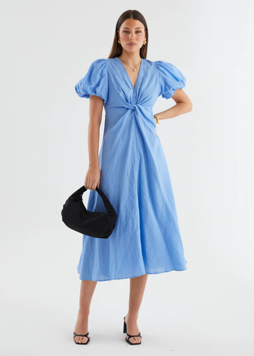 Yilkia Linen Midi Dress - Periwinkle