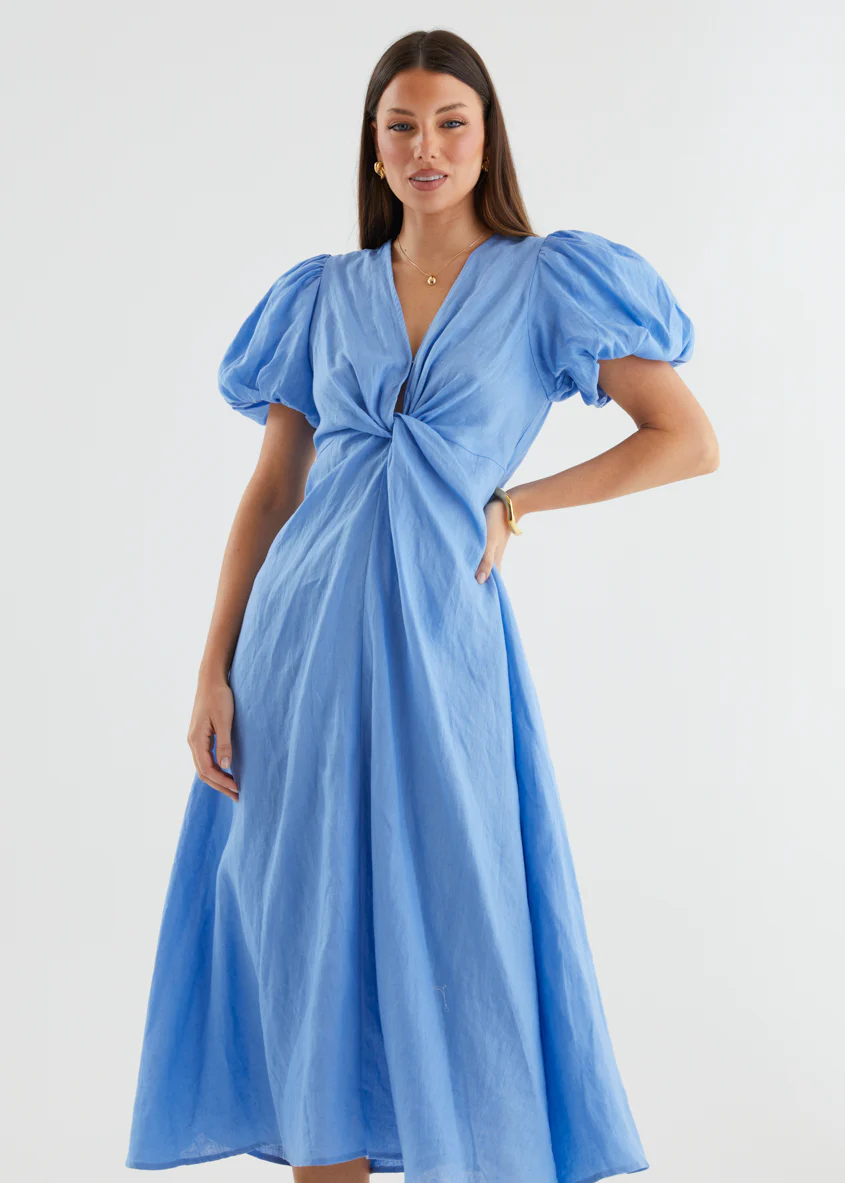 Yilkia Linen Midi Dress - Periwinkle - Image 3
