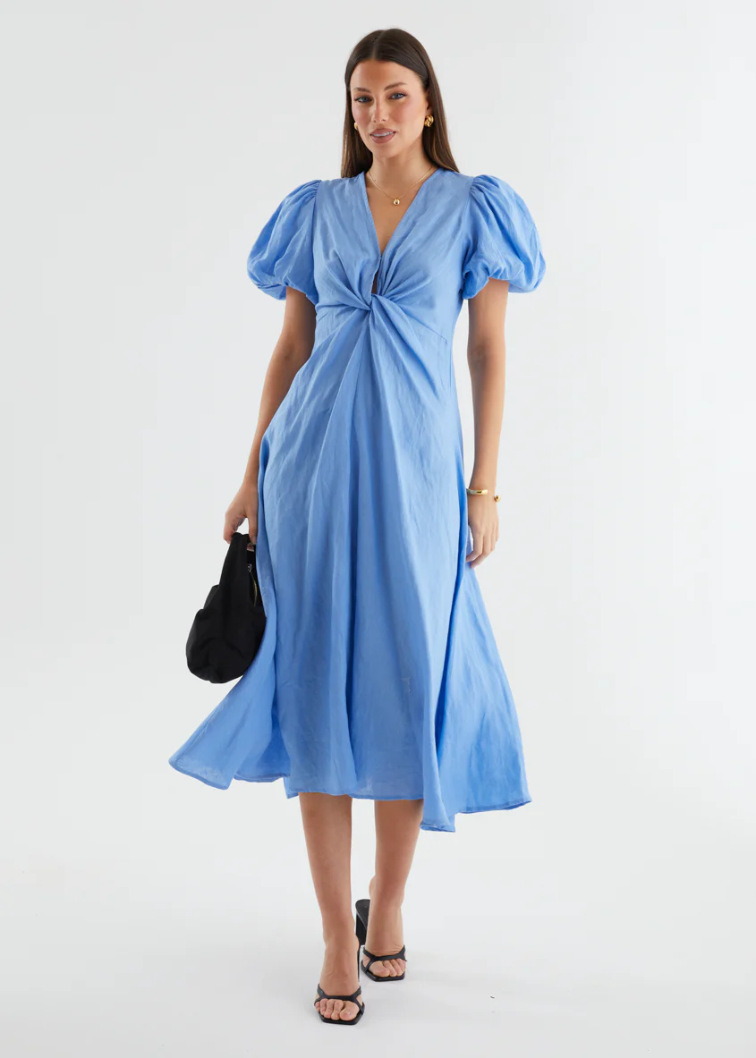 Yilkia Linen Midi Dress - Periwinkle - Image 5
