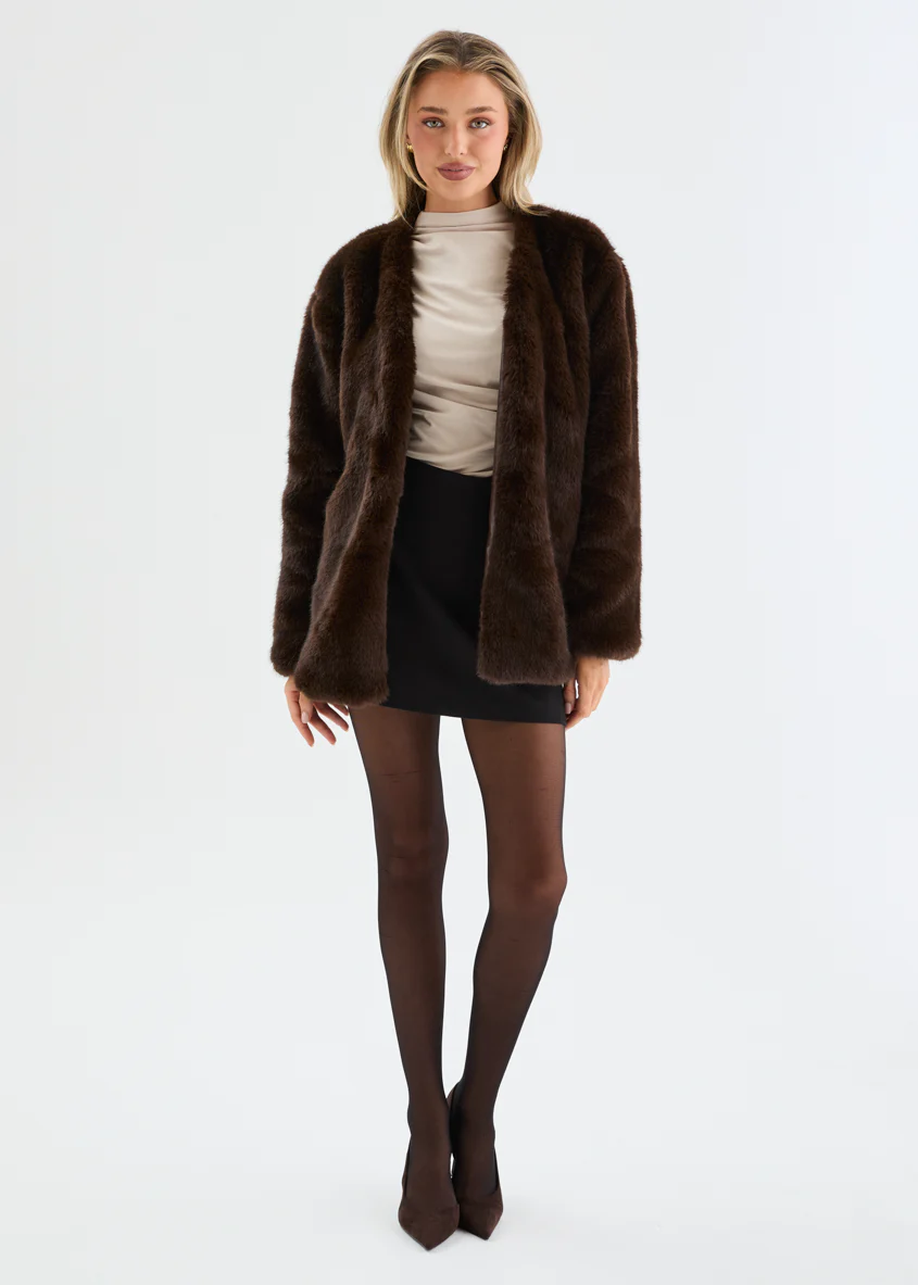 Zafira Faux Fur Coat - Chocolate - Image 6