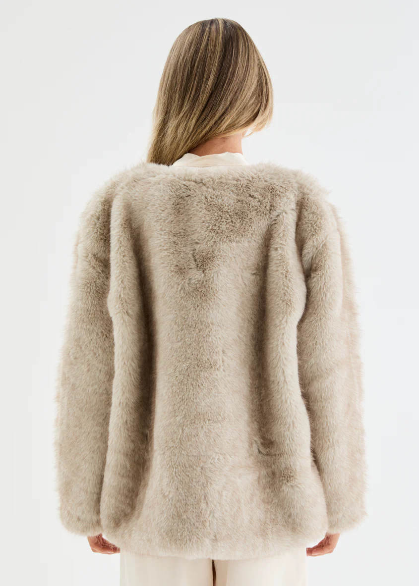 Zafira Faux Fur Coat - Light Grey - Image 8