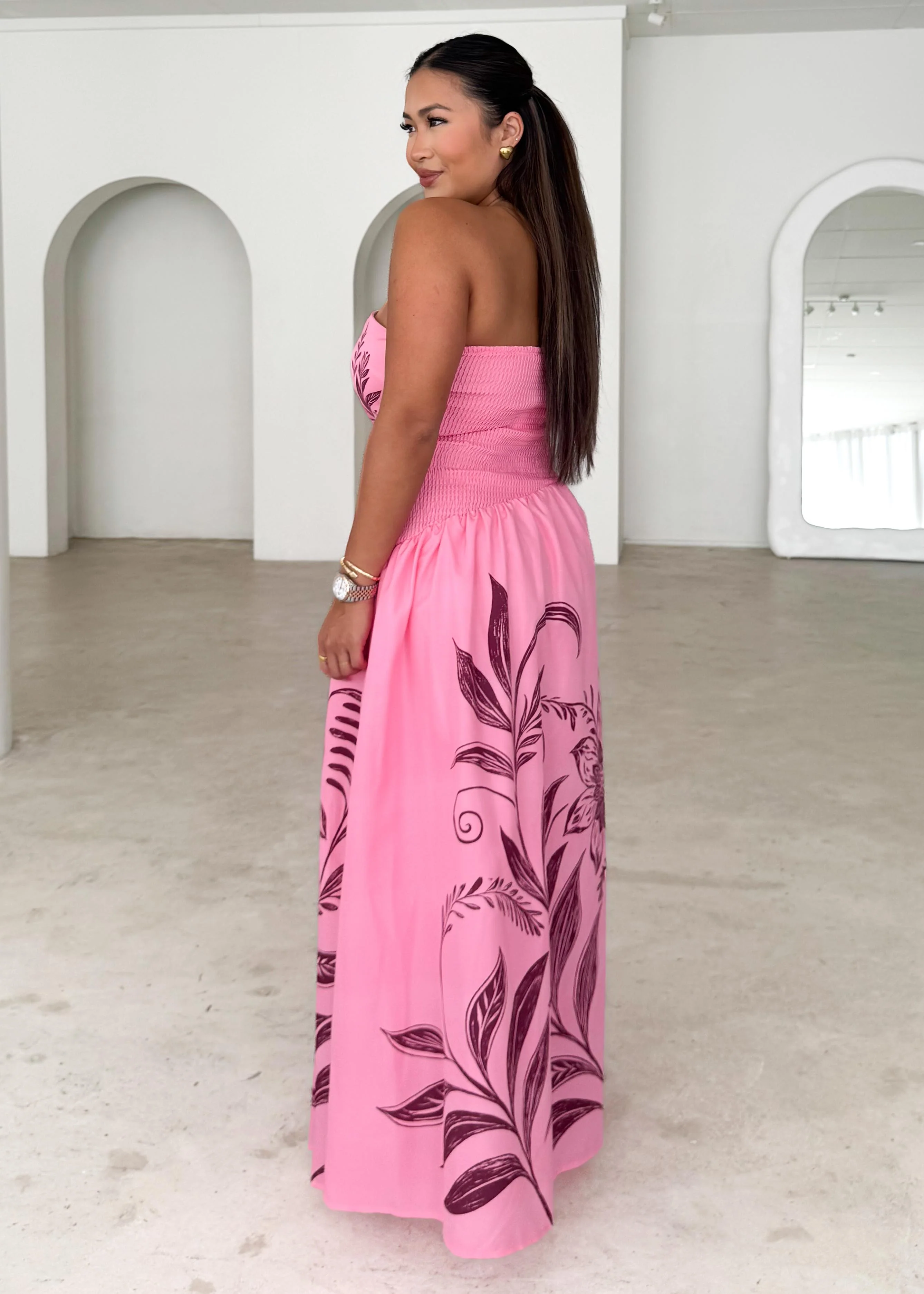 Zahley Strapless Maxi Dress - Magenta Bloom - Image 4