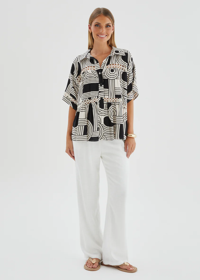 Zahra Shirt - Black Abstract