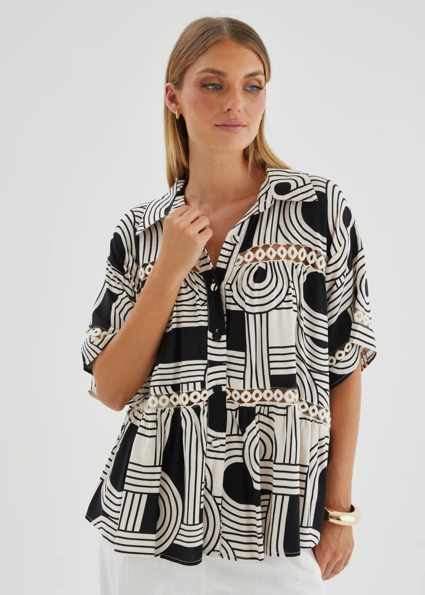 Zahra Shirt - Black Abstract - Image 3