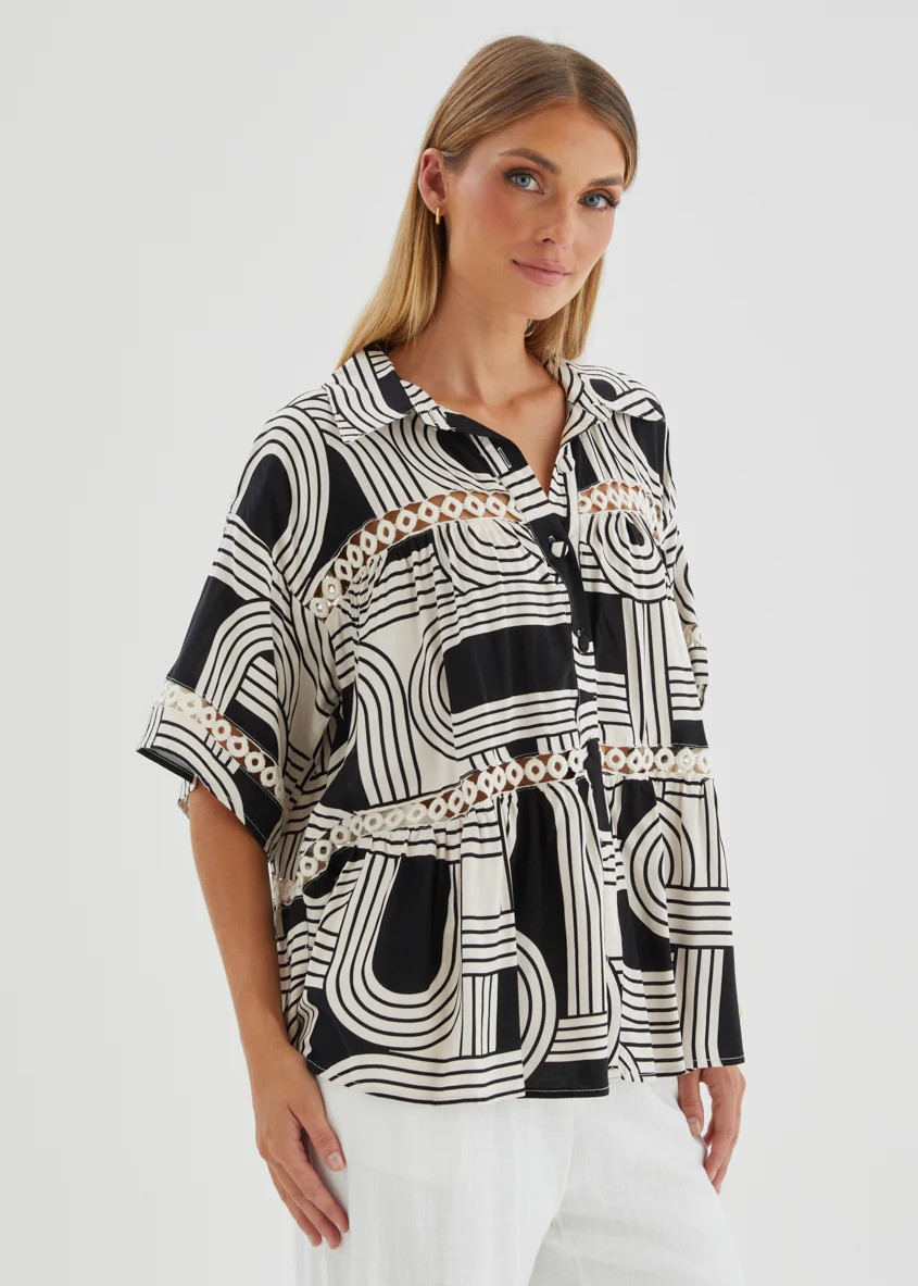 Zahra Shirt - Black Abstract - Image 5