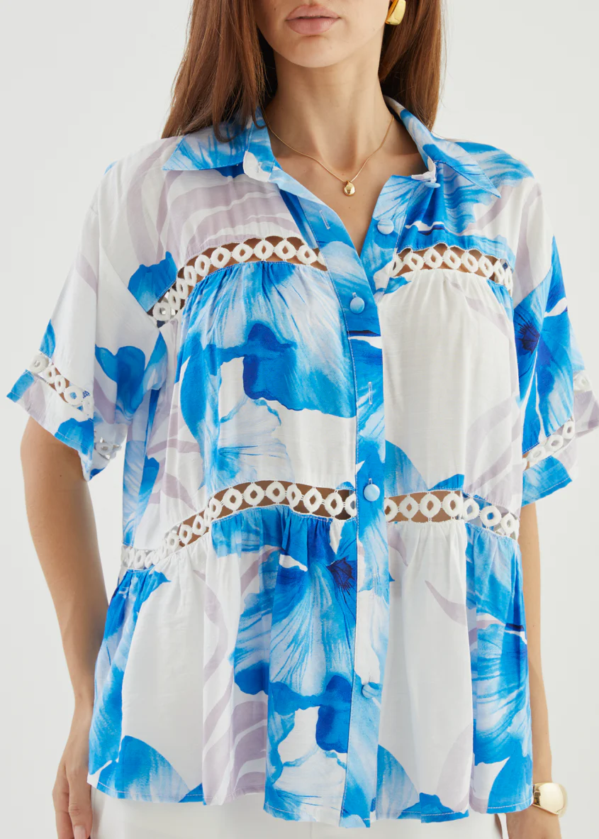 Zahra Shirt - Blue Flowers - Image 15
