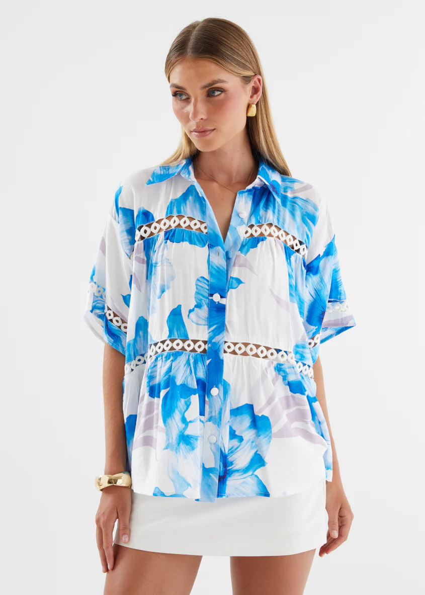 Zahra Shirt - Blue Flowers - Image 3