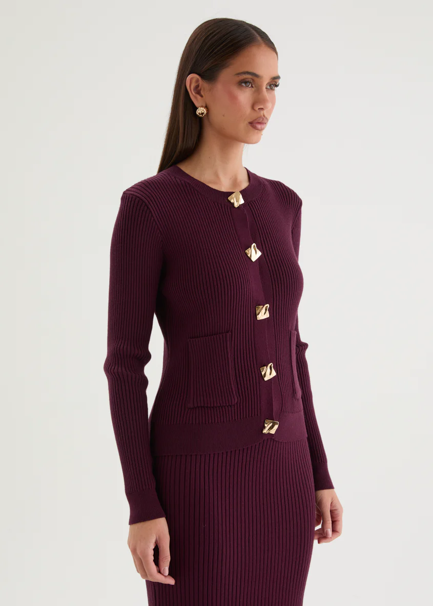 Zanah Knit Cardigan - Plum - Image 4