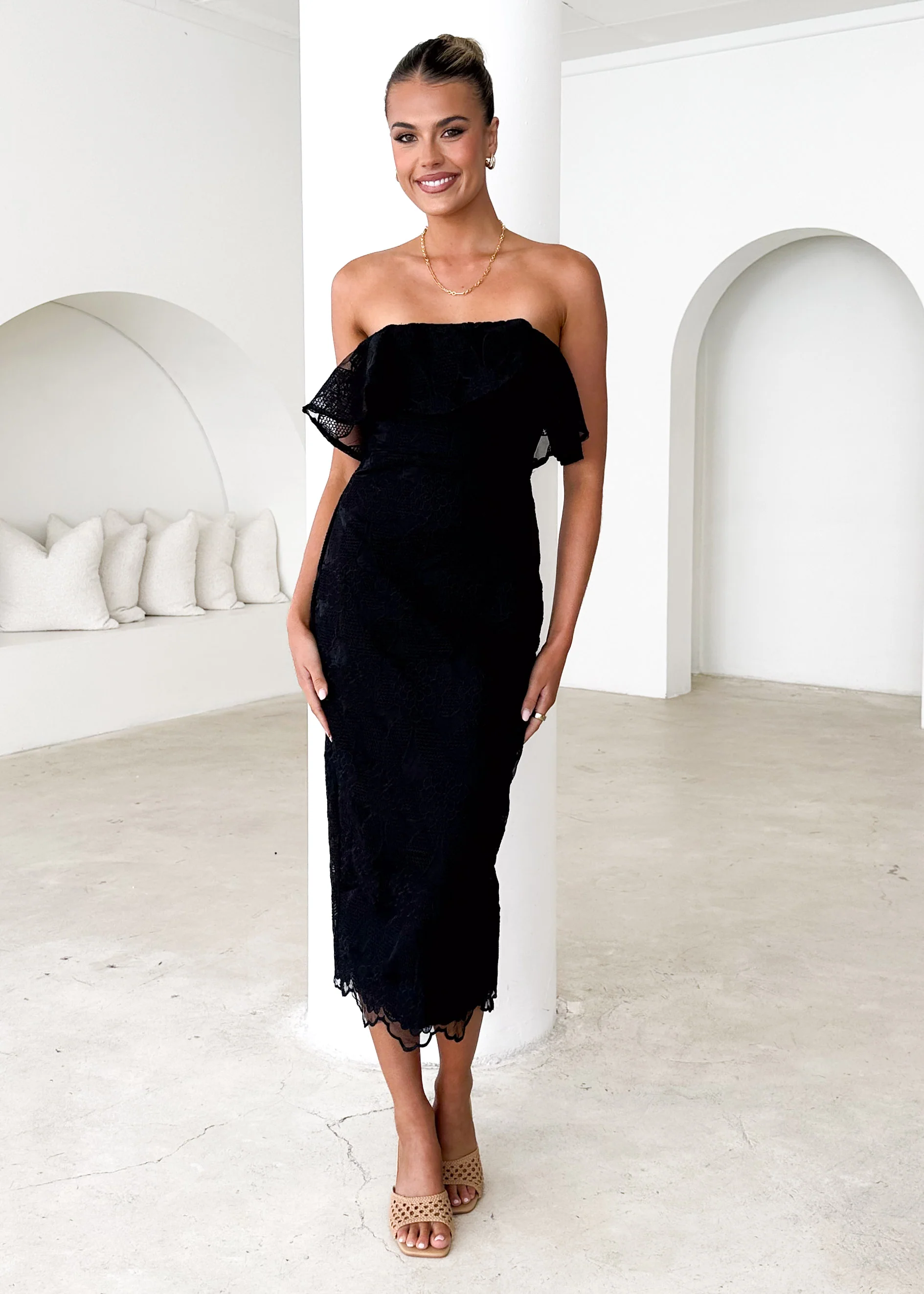 Zara Strapless Midi Dress - Black Lace - Image 2