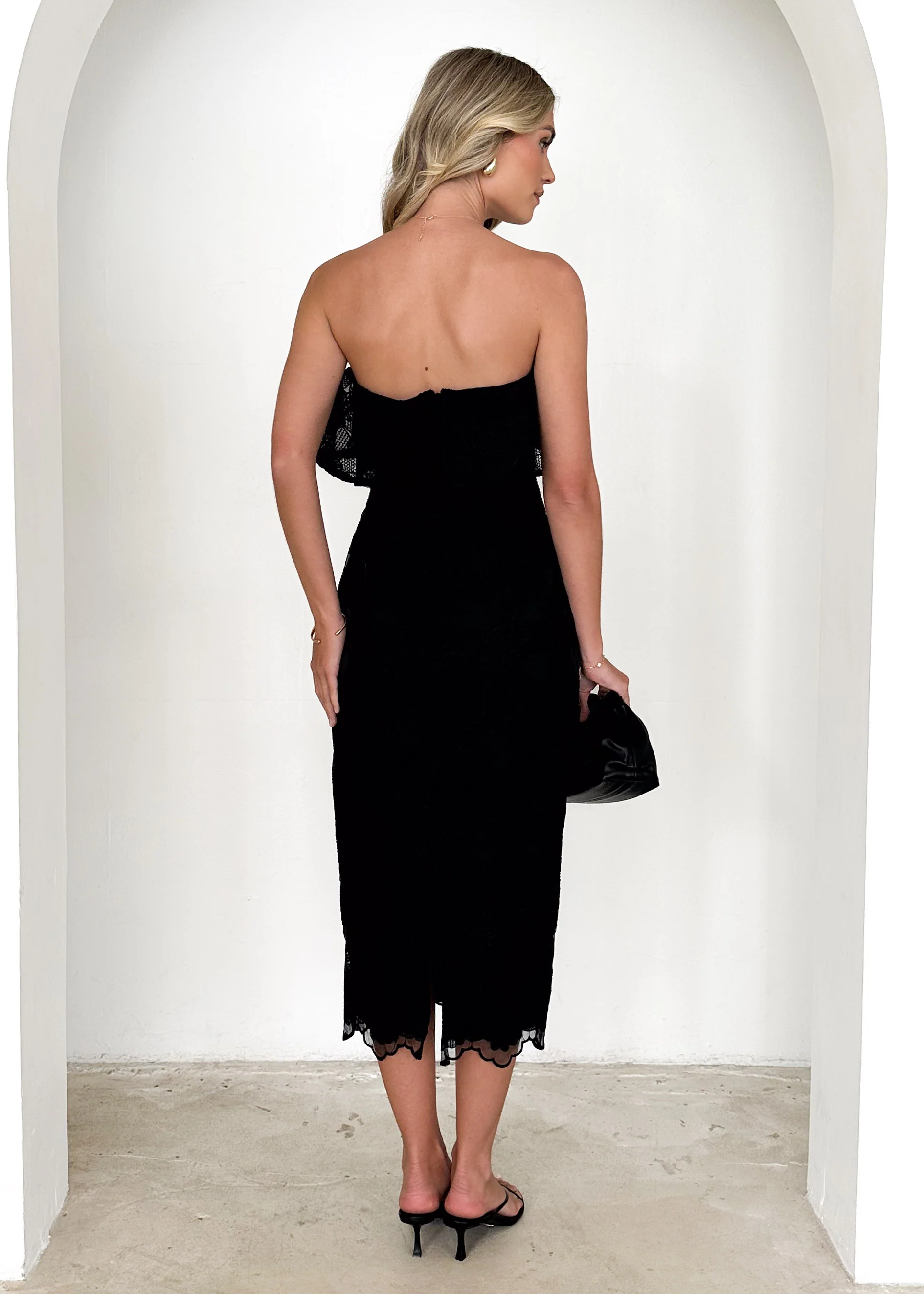 Zara Strapless Midi Dress - Black Lace - Image 8