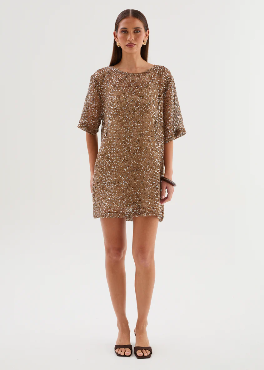 Zechariah Sequin Mesh Dress - Chocolate - Image 4