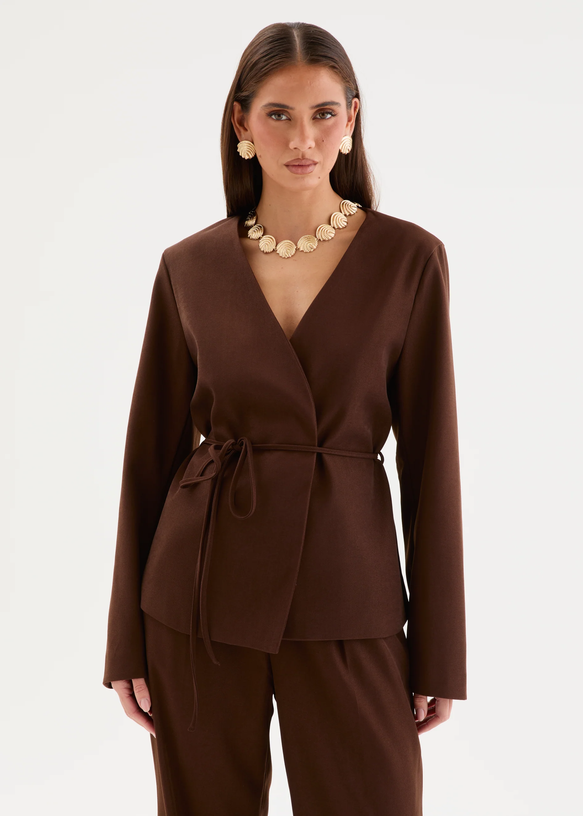 Zenya Blazer with Tie - Chocolate