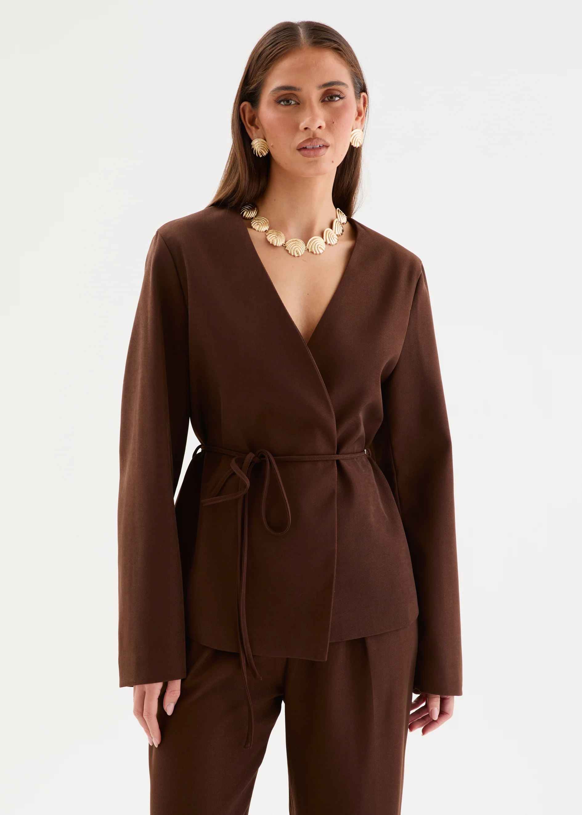 Zenya Blazer with Tie - Chocolate - Image 3