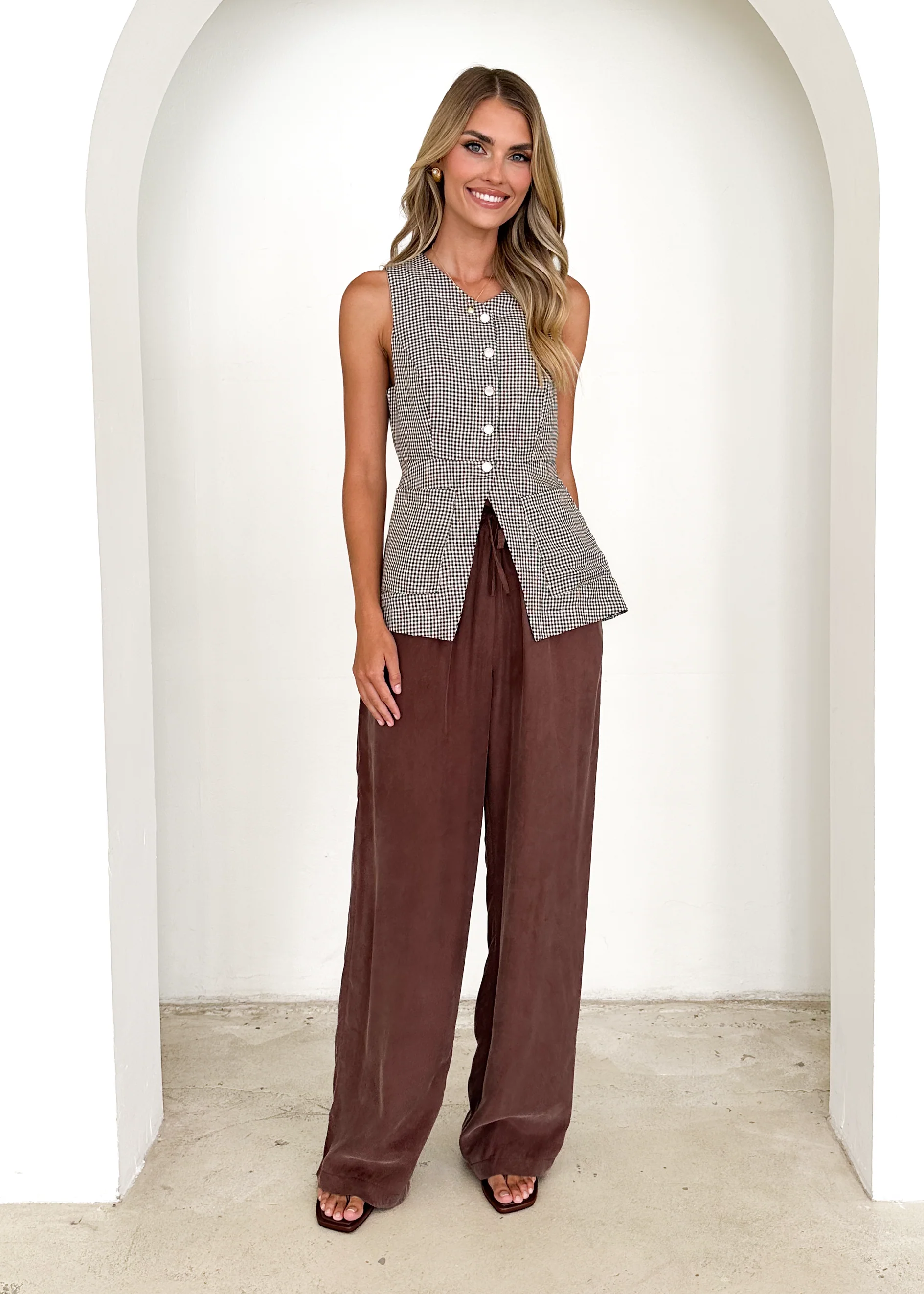 Zurich Vest Top - Brown Check - Image 12