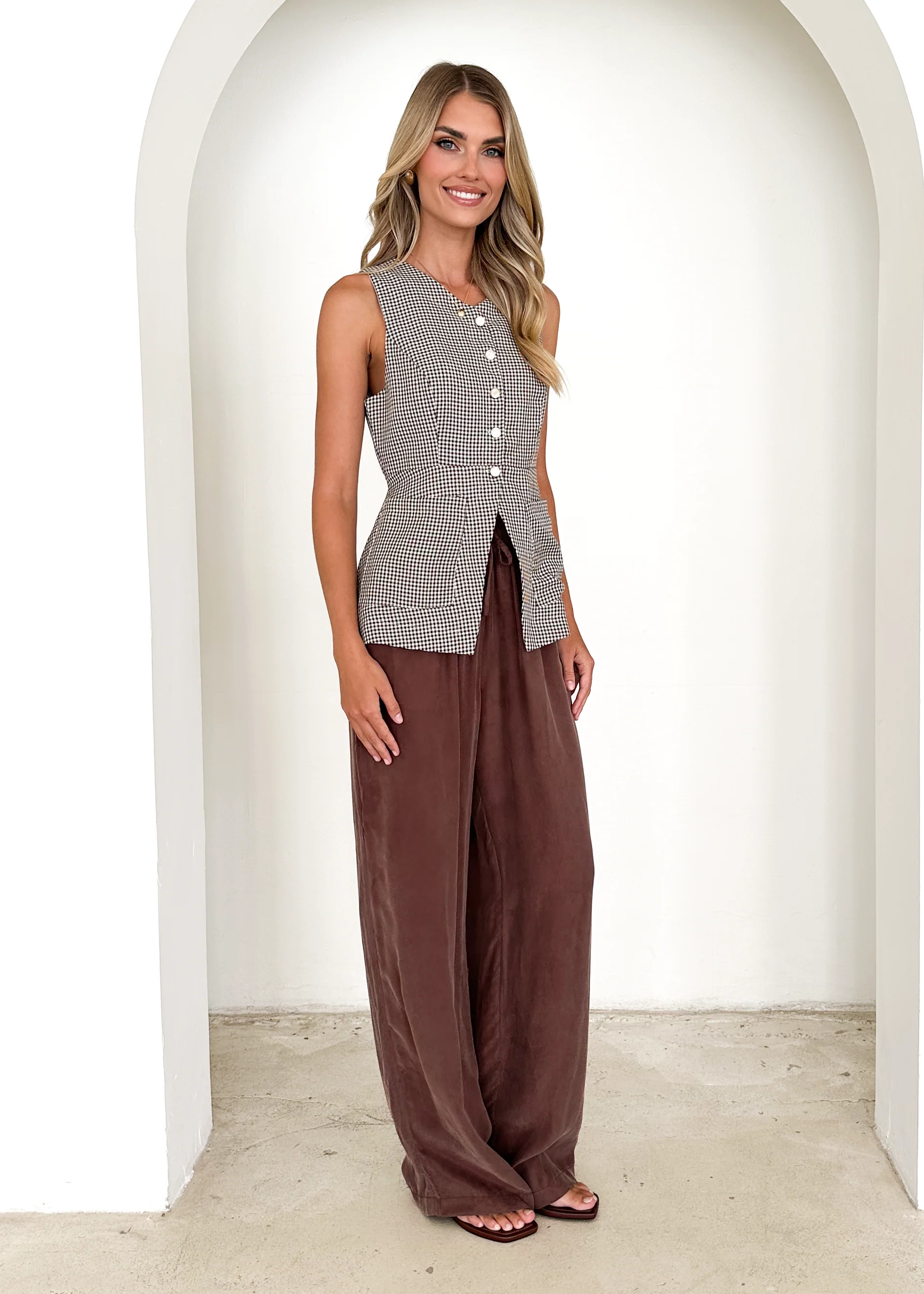 Zurich Vest Top - Brown Check - Image 13